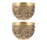 YARNOW Ensemble de 2 Tasses à Thé Vintage en Cuivre Motif Dragon et Phoenix, Style Chinois Embossé, Résistant la Déformation, pour Décoration ou Usage Quotidien