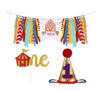 YARNOW Ensemble de 3 Décorations pour Premier Anniversaire, Bannière pour Chaise Haute sur Le Thème Du Et Du Carnaval, Chapeau Et Drapeau Colorés pour Fête D'anniversaire de Bébé