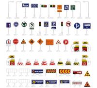 YARNOW Ensemble de 56 Mini-Panneaux de Signalisation pour Enfants, Jouet Éducatif pour Jouer dans La Rue Et Apprendre Les Notions de Circulation.