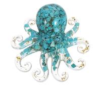 YARNOW Figurine Pieuvre en Cristal Éclats de Pierre Turquoise et Feuille D’Or, Décoration Marine 1 Pièce pour Aquarium et Bureau, Ornement Océanique Artisanal et Sculpté Réaliste