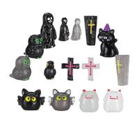 YARNOW Figurines Halloween en Résine Fantôme Blanc, Corbeau et Pierre Tombale pour Décoration DIY Compacte et Ambiance Festive Village Halloween