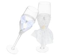 YARNOW Flûtes à Vin Accessoire Élégant de Mariage en Verre Dentelle Blanche, 1 Paire pour Mariée et Marié pour Banquet et Festival