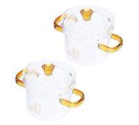 YARNOW Kit 2pcs Marmites en Verre Transparent 150ml Couvercle Double Poignée, Marmite Multifonctionnelle pour Cuire Soupes et Chauffer le Lait