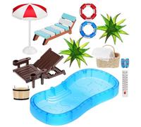 YARNOW Kit de décoration de plage miniature pour accessoires de maison de poupée, mini chaise longue de piscine et parasol, micro paysage ornements pour jardin zen, décoration de plage, monde