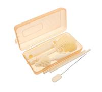 YARNOW Kit de Nettoyage Biberon Portable en Silicone pour Bébé | Brosse à Tétine, Pinceau Compte-gouttes, Support Égouttoir Pliable, Boîte de Rangement Orange