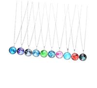 YARNOW Lot de 10 Colliers Pendentifs Pull Lune Lumineuse Bleu Clair Phosphorescent, Acier Inoxydable, Femme, Hiver et Noël, Accessoires Lumineux et Décoratifs Plusieurs styles