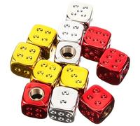 YARNOW Lot de 12 Bouchons de Valve en Abs et Caoutchouc, Format Dé, Filetage Américain, Anti-poussière pour Pneus Voiture, Camion et Vélo, Couleurs Rouge, Or et Argenté, Accessoires