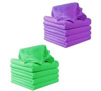 YARNOW Lot de 16 Serviettes Carrées en Microfibre 25X25 CM Super Absorbantes Douces et Solide Couleurs Vert et Violet pour Bébé Voyage et Soins du Visage