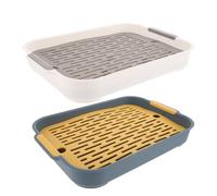 YARNOW Lot de 2 Bacs à Litière Anti-Renversement pour Lapin et Petits Animaux Plastique Solide Dimensions Carrées Couleurs Bleu Océan et Blanc Lunaire Toilettes pour Hamster