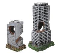 YARNOW Lot de 2 Décorations en Résine pour Aquarium - Ruines Urbaines Réalistes de Bâtiments Abandonnés - Cachettes pour Poissons et Crevettes - Décor de Grotte pour Fonds D’Aquarium