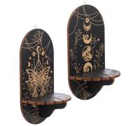 YARNOW Lot de 2 Petites Étagères Murales en Bois pour Présentation de Cristaux, Support Mural Décoratif Style Rustique, pour Couloir ou Saint-Valentin