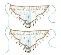 YARNOW Lot de 2 Voiles Tribaux pour Danse du Ventre Grand Format en Maille Respirante Couleur Bleu Paon Franges Accessoires de Costume Indiens pour Bal Masqué et Festivals