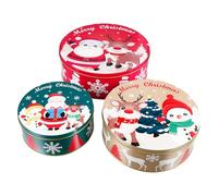 YARNOW Lot de 3 Boîtes de Rangement Métalliques de Noël - Fer Blanc - Pour Biscuits, Cadeaux et Chocolats - Déco de Table de Fête - Dimensions 9.8 x 9.8 x 3.9 Pouces