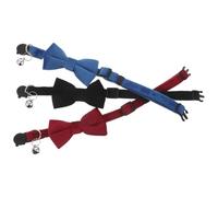 YARNOW Lot de 3 Colliers Ajustables pour Chat et Chien avec Clochette et Nœud, Peluche Douce, Taille Réglable pour Petits et Moyens Animaux, Couleurs Noir, Bleu et Rouge, pour