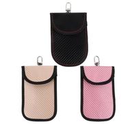 YARNOW Lot de 3 Étuis pour Clés de Voiture Antivol en Fibre de Carbone, Format Vertical Moyen avec Crochet, Pochette de Protection Rfid Noire, Rose et Dorée, Accessoire de