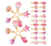 YARNOW Lot de 30 Pinces à Photos en Bois à Thème Océan Design Coquillage, Réutilisables, Maintien Mémo, Décoration Bureau et Maison