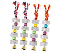 YARNOW Lot de 4 Jouets à Mâcher pour Oiseaux Suspendus en Pierre Minérale Riche en Calcium avec Clochettes, Meules Forme Bec D'oiseau pour Perruches, Calopsittes et Hamsters