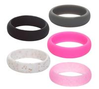 YARNOW Lot de 5 Bagues en Silicone Alimentaire Pailletées Taille 9 Mixte Anneaux Extensibles pour Femmes et Hommes Accessoires de Mode Légers et Confortables Bagues Couleur Aléatoire