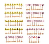 YARNOW Lot de Panneaux de Signalisation en Bois Double Face Éducatif Cognitif pour Garçon et Filles Modèle Réaliste de Panneaux Routiers Set de 50 Pièces Apprentissage Sécurité