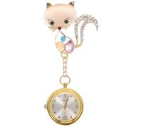 YARNOW Montre Infirmière de Poche à Épingle Tête de Renard Dorée Ornée de Cristaux Grand Cadran Lisible Design Suspendu pour Étudiants et Professionnels de Santé Présent Infirmière