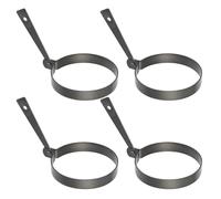 YARNOW Moule à Œufs Rond Antiadhésif en Acier Carbone Poignée Pliable Antidérapante, Lot de 4 pour Cuire les Œufs Plat Facilement