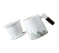 YARNOW Mug à Thé avec Infuseur en Céramique Blanche et Couvercle en Bois Léger Design pour Bureau et Amateurs de Thé
