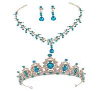 YARNOW Parure de Mariage Femme Couronne Cristal Bleu Ciel Collier et Boucles D’Oreilles en Cristal Accessoires Élégants pour Jour de Mariage et Cérémonie