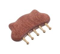 YARNOW Peigne de Massage en Bois avec 5 Dents en Laiton Arrondies, Stimulation Précise des Zones Énergétiques, Ergonomique pour Visage et Corps, Routine Soin au Bureau