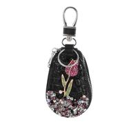 YARNOW Pochette pour Clés de Voiture Télécommande PU Rose Strass Femmes | Protection Portable Multifonction, Porte-clés Inclus, Noir Élégant, Usage Auto, Organisation Pratique