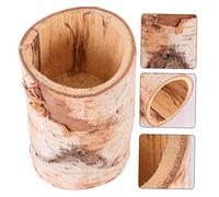 YARNOW Pot de Fleurs en Bouleau Massif Pot à Bonsaï en Rond Jardinière pour Plantes et Cactus Décoration Maison ou Bureau Mini Vase Cylindre Intérieur Extérieur
