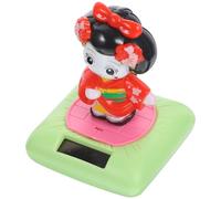YARNOW Poupée Kimono Solaire sur Pied Tête Qui Hoche Petite Figurine Décorative en Plastique Rouge pour Tableau de Bord Ornement Solaire Amusant pour Voiture et Bureau Décoration