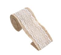 YARNOW Ruban de Jute Décoratif Beige Dentelle Blanche, 6cm X 2m, Bordures Surjetées, Finition Soignée pour Bricolage et Décoration de Mariage Rustique