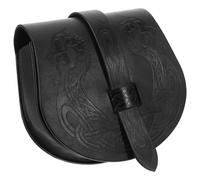 YARNOW Sacoche Médiévale Viking en Cuir Pu Noir Motifs Complexes, Accessoire Cosplay Polyvalent pour Festivals et Expositions, Style Rétro Nordique Confortable
