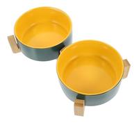 YARNOW Set de 2 Gamelles en Céramique avec Support en Bois Surélevé pour Chaton, Bol Double Pratique Qui Empêche Les Déversements, pour Nourrir et Abreuver la Maison