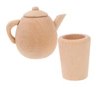 YARNOW Set de Thé Miniature Bois Non Service à Thé pour Maison de Poupée Décoratif pour Garçon Fille Théière et Tasse Hêtre pour Décoration de Mini Maison et Jeu Imagination