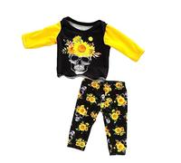 YARNOW Set de Vêtements pour Poupée Halloween Motif Citrouille et Crâne Jaune Noir Tenue Poupée Facile à Enfiler Shirt et Pantalon