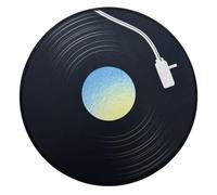 YARNOW Tapis de Souris Rond en Caoutchouc Noir Style Platine Vinyle | Base en Fibre Naturelle, Protection du Bureau, Suivi Fluide, pour Espace de Travail Musical, Ordinateur Portable
