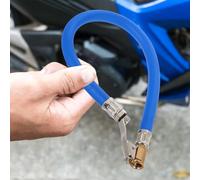 YARNOW Tuyau Gonfleur Pneu Auto avec Tube Extensible Bleu Embout Auto-bloquant Cuivre Raccord Rapide pour Inflation Compacte et Portable