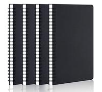 Yarotm Carnet Spirale A5 Petits Carreaux - 4 Cahiers à Spirales A5 Noir Couverture Rigide - 100g/m² Papier Notebook Spirale Petits Carreaux 5mm - Agenda Blocs Note Grid - A5 Carnets
