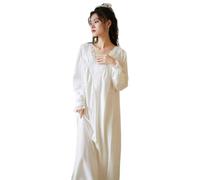 YAROVA Chemise De Nuit Femme - Robe De Nuit en Coton Vintage Femmes Printemps Automne Robe Longue Grande Taille Vêtements De Nuit Robe Romantique Chemise De Nuit Élégante Vêtements De Nuit Vêt