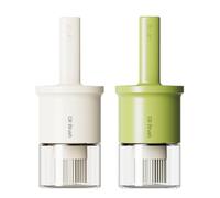 YARRAMATE Flacon distributeur d'huile avec brosse résistante à la chaleur, en verre pour cuisine, barbecue, vinaigre, sauce, gril, friture (Blanc et Vert)