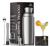 YARRAMATE Shakers à Cocktails 8 pièces, 700 ML/24 OZ Shaker Cocktail INOX avec Passoire Intégrée, Kit Isotherme avec Jigger, Cuillère, Pilon, Verseurs et Recettes pour Bar Maison