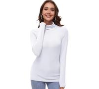 YARRCO Haut Thermique Femme Manche Longue Col roulé Casual sous-vêtements Thermiques Chaud & Léger Ski sous Pull t Shirt Hiver Doux et Confortable (Blanc,XXL)