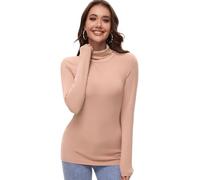 YARRCO Haut Thermique Femme Manche Longue Col roulé Casual sous-vêtements Thermiques Chaud & Léger Ski sous Pull t Shirt Hiver Doux et Confortable (Beige,M)