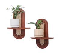Yarryuter Ensemble D'Étagère de Rotin Boho Rustique de 2 Étagères en Bois Flottantes Murales, de Petites Plantes Décoration de Rebord