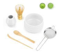 YARVPUV 6 Pièces Matcha Kit Matcha Complet avec Fouet, Bol Céramique, Support, Cuillère, Tamis et Cuillères Matcha Coffret Matcha Set Accessoires Premium pour Préparation - Blanc