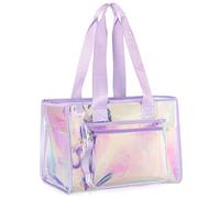 Yarwo Grand Sac de Plage pour Femmes, Tote Iridescent avec Poche à Téléphone à l'avant et Poches Internes pour Essentials de Plage, Piscine, Gym, Yoga - Sac Transparent Imperméable et Anti