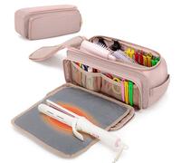 YARWO Sac de Voyage pour Outils capillaires avec Tapis résistant à la Chaleur, Compartiments de Rangement et Pochette Amovible - Parfait pour Les coiffeurs en déplacement et Les Voyages, Beige Rose