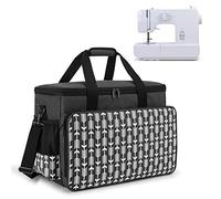Yarwo Sac Machine à Coudre avec Fond renforcé, Noir avec Motif de Flèche | Avec Planche Bois Amovible, Plusieurs Poches, Rembourrage Épais et 2 Poches Latérales Filet pour Singer, Brother et Janome