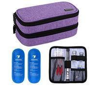 Yarwo Sac pour Diabétique, Double Couche, Pochette d’Insuline, Étui de Refroidissement, Trousse Médical Isotherme de Diabète, Accompagné de 2 Packs de Glace en Gel, Moyen, Violet